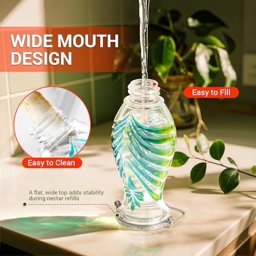 Hummingbird Feeder for Outdoors, 24oz Glass Nectar Feeder with Perch & 5 Flower Feeding Ports, Leakproof Hanging Bird Feeder for Garden Yard Decor, Outside Gifts for Women & Mom, Sky Blue - color: Sky Blue