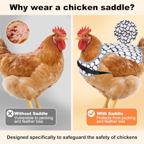 4pcs Chicken Saddles for Hens in Two Sizes, with 50 Sets of Chicken Foot Markers. Reusable Hen Mating Saddle Adjustable Hen Protection Device for Hens of Different Sizes (Black White) - color: Black White