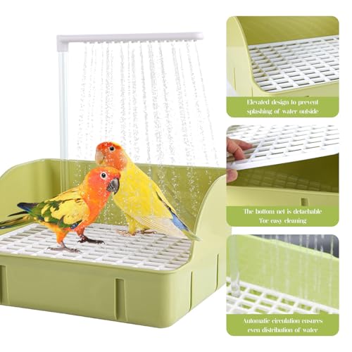 Parrot Bathtub Bird Automatic Bath Shower,Large Bird Shower Fountain Indoor Bathtub with Running Water, Contains USB and Pump,for Pet Birds, African Grey, Cockatiel, Conure, Budgie, Lovebird(Green) - color: Green