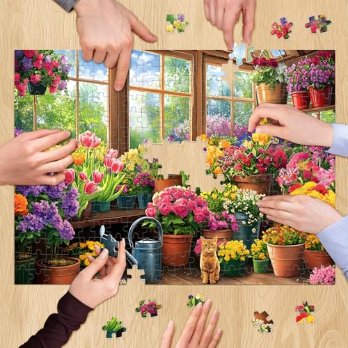 300 Piece Puzzles for Adult, Colorful Flower and Cute Cat Jigsaw Puzzles - style: Flower House