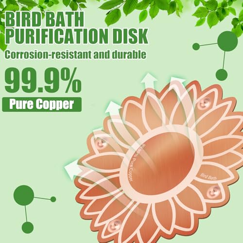 4 Pack Pure Copper Disk for Bird Bath Water Cleaner,Flowers | Triple-point Support, Outdoor Bowl Purification, Algae Prevention Safe, Pure Copper Discs, Flower Petal Design Shapes - size: Flowers