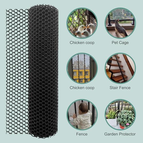 Chicken Plastic Wire Fencing Mesh - Heavy-Duty Plastic Chicken Black Wire Fence Mesh for Gardening, Barrier Netting, Poultry Dogs Rabbit Fencing (Black, 15.7IN x 10FT) - size: 15.7IN x 10FT