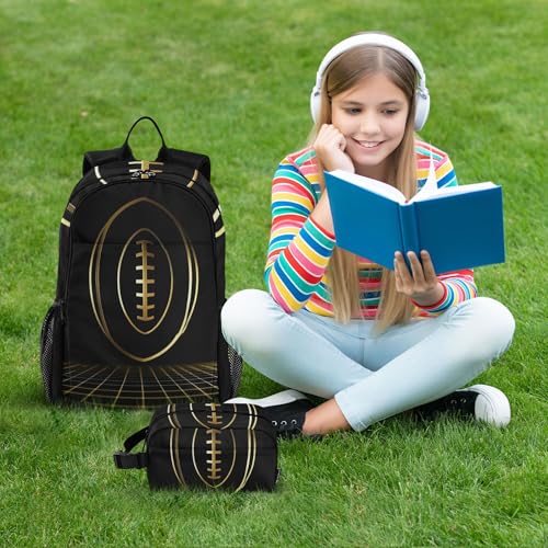 American Football Gold Backpack with Lunch Bag, School Travel Backpack for Teens Boys Girls Backpacks Set - color: Black and Gold