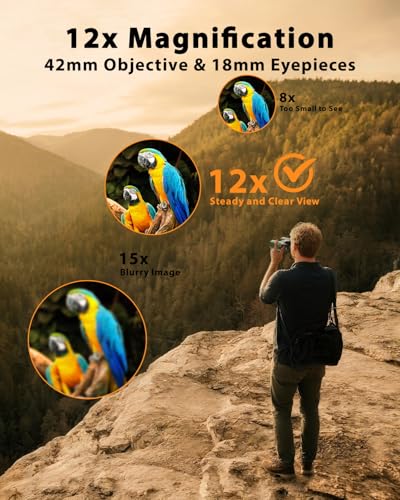 Professional 12x42 HD Binoculars - High Powered Large View with | Clear Low Light Vision - Adults Binoculars for Bird Watching, Hunting, Hiking, Travel, Cruise, Green, AT66V3