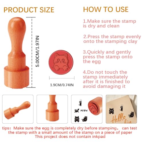 AHANDMAKER 5 Styles Cartoon Cat Patterns Wooden Rubber Stamps, Cute Cat and Claw Round Handle Stamps Mini Decorative Wooden Stamp for Scrapbooking Card Making Letter Diary Decoration(No Ink Include) - style: Cat