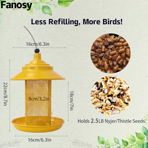All-Metal Finch Feeder, Squirrel Resistant Nyjer Seed Bird Feeder Yellow | 2.5 lb capacity, powder-coated all-metal mesh resists squirrels and weather while keeping nyjer seed fresh and accessible. - color: Yellow, size: 2.5 LB