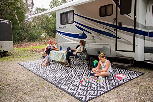 8x16 Black & Gray RV Mat with Carry Bag – Extra Thick 5mm Recycled Poly Rug – Waterproof, Reversible, Heavy-Duty – Premium Outdoor Rug for Campsite, Patio, Beach (8' x 16', Black) - color: Black Diamond, style: 8' x 16'