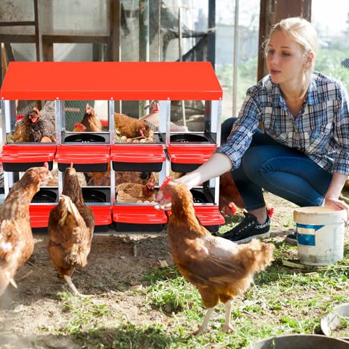 8-Hole Chicken Nesting Box with Removable Lid, Metal Chicken Coop with Roll Away Design/Easy Egg Collection/Ventilation Holes, for Chicken Coops, Duck Coops and Hens - color: Red, size: 8 holes without legs