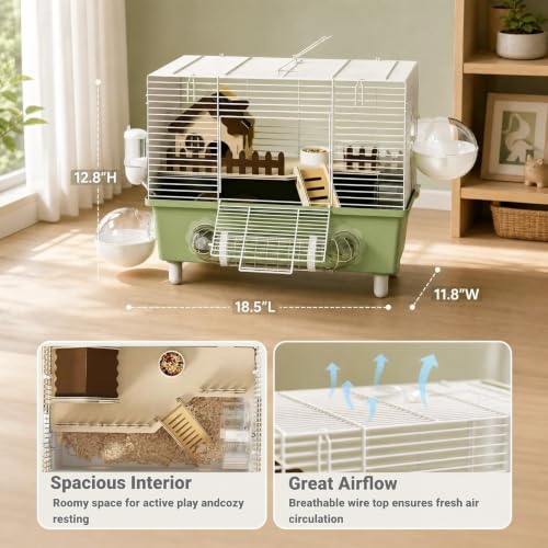 18.5" Bite-Proof Metal Hamster Cage, Fully Equipped, Easy Clean | With Running Wheel, Hideout, and Platform – a Small Animal Cage Suitable for Dwarf Hamsters, Mice, Rats, and Guinea Pigs