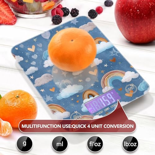 Food Scale Kitchen Scale Food Weight Scales Digital Weight Grams and Ounces Small Electronic Food Scale for Baking Cooking Blue Cute Rainbow Hearts Clouds Stars - color: Blue Cute Rainbow Hearts Clouds Stars