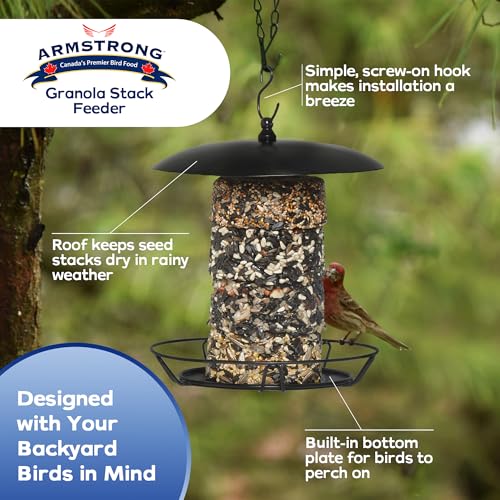 Armstrong Royal Jubilee Granola Stack Feeder, Black, 12 Inches - Durable, Weather-Resistant Hanging Bird Feeder for Granola Stacks & Seed Cylinders - Easy-to-Use Design for Attracting Wild Birds - style: Granola Stack Feeder