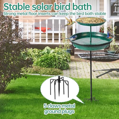 Bird Bath for Outside, 40 Inch Freestanding Birdbaths for Outdoors, Double Metal Bird Bath Feeder Bowls with Upgraded 5-Pronged Base for Garden Patio Yard Lawn Decor