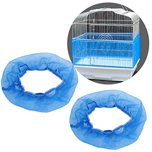 2PCS Bird Cage Cover, Bird Cage Seed Catcher, Adjustable Soft Airy Nylon Mesh Net, Birdcage Cover Skirt Seed Guard for Parrot Parakeet Macaw African Round Square Cages (S) - color: Blue