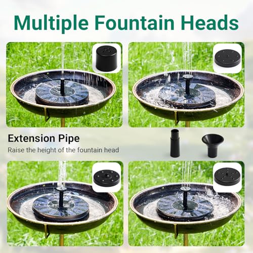 Glooglitter 32" H*12" W Bird Bath with Solar Fountain Fountain Hanging & Freestanding 2 in 1 Outdoor Garden Decor Metal Ground Stake with Solar Pump for Birds Patio Yard 1 Gallon Antique Bronze