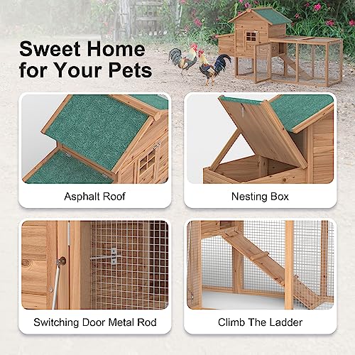GOJOOASIS Wooden Chicken Coop for 2-5 Chickens Outdoor Wooden Hen House Poultry Pet Hutch for Backyard Outdoor w/Tray Run Cage & Nesting Box(A) - size: A