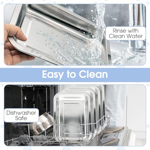 Fhiny 4 PCS Stainless Steel Dog Bowls, Metal Shallow Puppy Bowls 10"×7.5" Indoor & Outdoor Universal Dog Food Plate Whisker Fatigue Friendly Cat Dishes Easy to Clean for Puppy Kitten Doggy 1.2" H