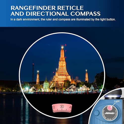 AOMEKIE 10X50 Marine Binoculars for Adults with Rangefinder Compass, Waterproof Marine Binoculars for Sailing Boating Fishing for General Marine and Outdoor Viewing