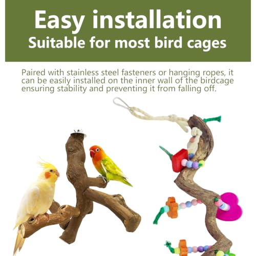 2ps Bird Perch for Cage,Grape Wood Parrot Perches with Chew Toys(Grapevine) | Climbing, beak sharpening, claw sharpening - color: Grapevine