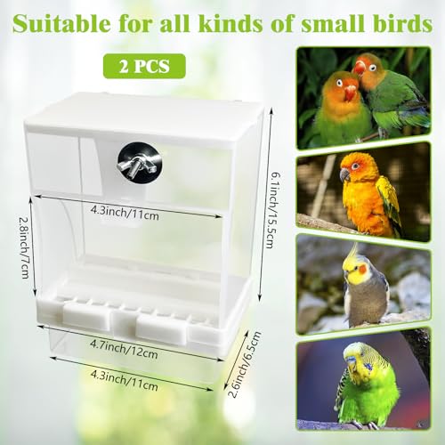 Tfwadmx No Mess Automatic Bird Feeders Cockatiel Food Dispenser Bowls Seed Container Parrot Dishes Parakeet Cage Accessories Birdfeeder with Divider for Canary Finch Conure Lovebirds 2Pcs - size: Large-4.5 x 2.8 x 6.5 inch
