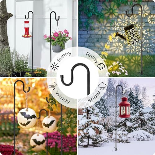 Lilyvane Shepherd Hooks for Outdoor, 46 Inch 5 Prong Base Adjustable Shepherd Hooks, Heavy Duty Feeder Pole for Hanging Flower Baskets Lantern Lights Wind Chime - size: 46"