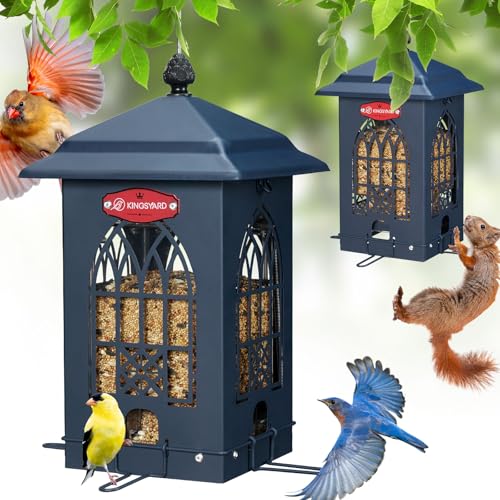 Kingsyard 5 Lbs Squirrel Proof Bird Feeders with Weight-Activated Perches | Large Metal Bird Feeder House for Outdoors, Weatherproof, Great for Small Wildbirds Cardinal Finch Bluebird, Blue - color: Blue