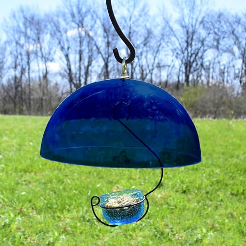 12 Inch Cobalt Blue Dome Baffle, Bluebird Feeder Shade and Guard | Cobalt Blue Color; Bluebird Attracting; 12 Inch Dome; Feeder Shade - color: Blue