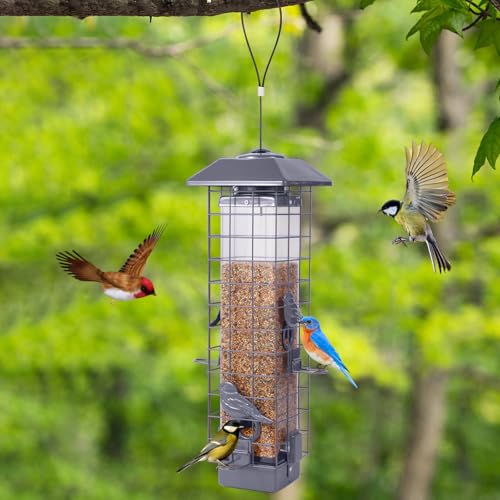 Squirrel Proof Bird Feeder, Metal Mesh Bird Feeder for Outside, Large Capacity and 4 Ports Perches (Silver Gray) - color: Gray