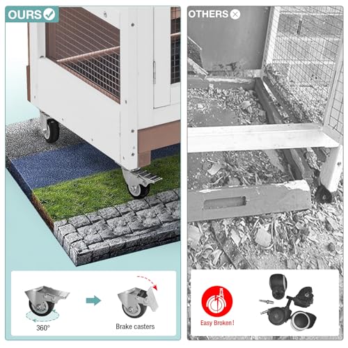 2-Tier Rabbit Hutch Indoor Bunny Cage with Wheels for Small Animals | House Guinea Pig Cage with Sliding Plastic Trays Wheels for Easy Cleaning Ventilation Design, 36 Inch Small Animal Home - color: Beige
