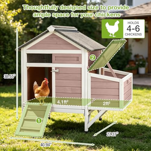 GUTINNEEN Chicken Coop for 2-3 Chickens, Outdoor Wooden Hen House with Nesting Box, Waterproof Roof, Predator-Proof Latch, Pull-Out Tray, Easy Clean Backyard Coop-Brown - size: 40.9"L x 27.4"W x 38.6"H