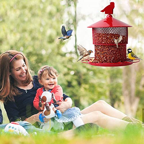 Squirrel Proof Bird Feeder for Outdoors, 4 Lbs Large Capacity Metal Mesh Wild Bird Feeders, Hanging Birdfeeder for Outside Finch, Cardinal, Chickadees, Blue Jay, Red