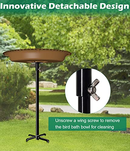 29 Inch Height Oval Shape Bird Bath for Outdoors, Detachable 5-Prong Birdbath Bowl Spa & Birdfeeder with Metal Stake Stand for Outside Garden, Brown - color: Brown