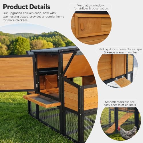 RUNSHED 80" Large Wooden Chicken Coop with Run, Outdoor Hen House for 4-6 Chickens, Ventilation Window & Sliding Doors, Waterproof Felt Roof, Easy-Clean Full Rear Door, Predator-Proof Latches
