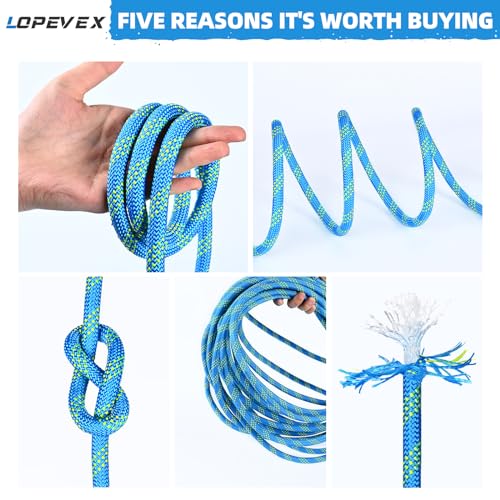 1/2 Inch Static Climbing Rope (150 Ft) - 9000lbs High Strength Arborist Bull Rope for Tree Work, Safety Rigging & Rappelling - 48 Strand Core, Blue - size: 1/2in x 150ft, style: Blue