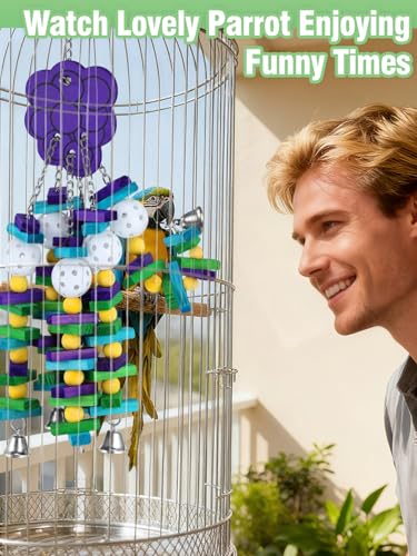 Large Bird Parrot Toys for Cockatoos African Grey Macaws Amazon Parrots | MEWTOGO, Brightly Colored, Appealing to Birds, Natural Wood, Bird Gifts, Grape Style - color: Purple
