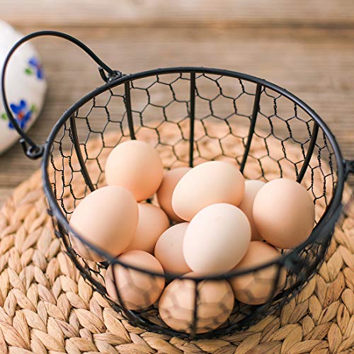 Kitchen Storage Metal Wire Egg Basket with Ceramic Farm Chicken Cover Fresh Egg Holder/Organizer Case/Container - color: red with black basket