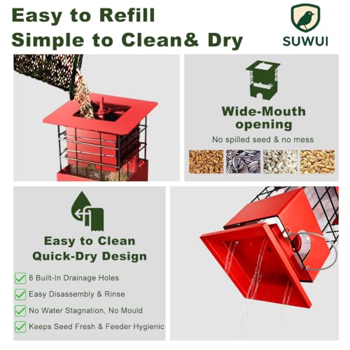 Squirrel Proof Bird Feeder, 3.5Lbs Metal Wild Bird Feeders Anti Squirrel with 4 Feeding Ports for Garden Bird Feeding Station Outdoors Hanging, Pigeon Resistant, Easy to Clean & Refill (Red) - color: Red
