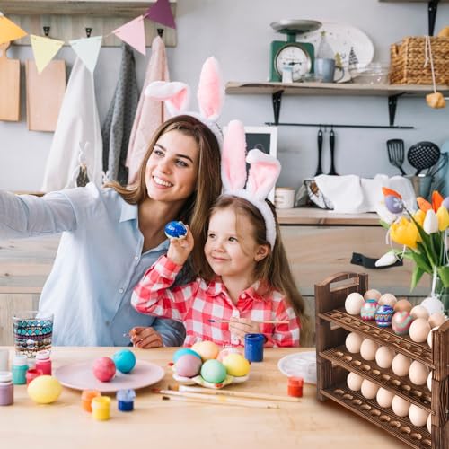 Wooden Egg Holder 3 Layer Fresh Egg Rack Holders Countertop Stackable Quail Egg Sorter Storage Trays Organizer Display Stand Kitchen Rack, Fits Duck, Turkey, Chicken Eggs,up to 36 Eggs, 3 Tier-Brown - size: 3-Tier