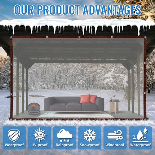 6.5 x 6.5 FT Clear Thicken Waterproof Tarp, Rainproof Covering, Heavy Duty Anti Tear Tarp with Grommets, Windproof and Snowproof Poly Tarpaulin for Patio, Plants, Henhouse, Garden, Porch - size: 6.5 x 6.5 FT