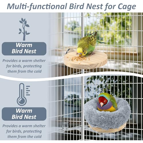 DBNESS Small Bird Nest for Cage, Removable Plush Parrot Hammock Warm Resting Perch Platform for Budgies Cockatiel Conure Parakeet Hamster Washable Breeding Sleeping Lay Eggs Nesting (Grey, S) - size: S