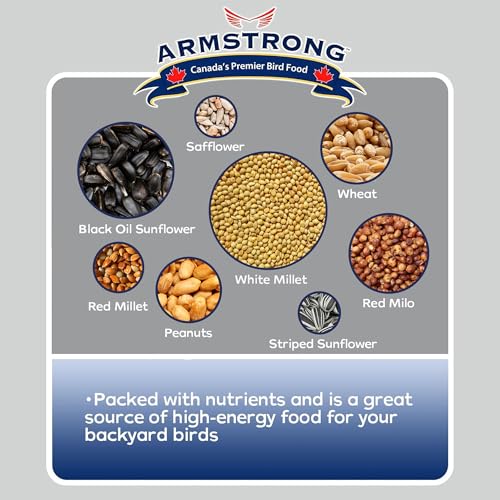 Armstrong Wild Bird Food Premium Blend, 30.8 Pounds - with White Millet, Black Oil Sunflower, Wheat, Peanuts, Striped Sunflower and Safflower for Northern Cardinals and Black-Capped Chickadees - size: 30.8 Pound (Pack of 1)