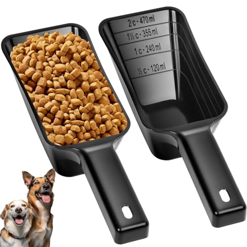 2 Cup Dog Food Scoop(2 Pack), Plastic Pet Food Scoop with Measuring Lines for Accurate Pet Food Portions,Dishwasher Safe (Black) - color: Black