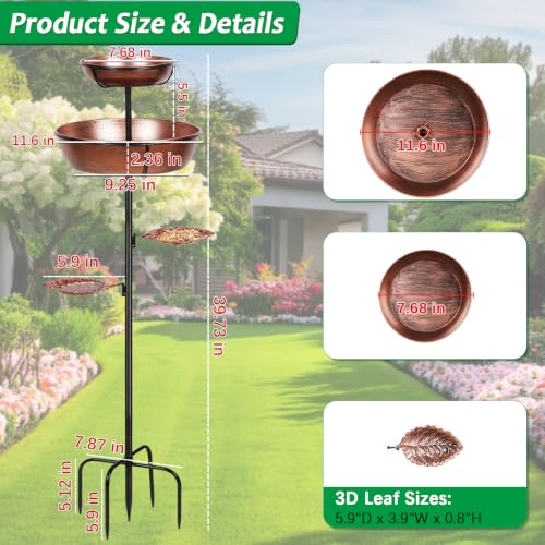 Double Metal Outdoor Bird Bath, Rust-Proof Removable Bowl for Garden Bronze | Freestanding Birdbath & Birdfeeder with Heavy-Duty Base, Bird Bowl for Lawn Patio Yard Bird Feeding Decor, Easy to Install - color: Bronze(2 Layer)