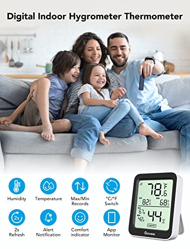 Govee Indoor Hygrometer Thermometer 3Pack H5075 with Bluetooth App Control | Room Temperature Humidity Meter, 164t Remote Monitor, Smart Alerts, 2 Years Data Storage Export, for Bedroom Wine Cellar - color: Black, size: 3 Pack