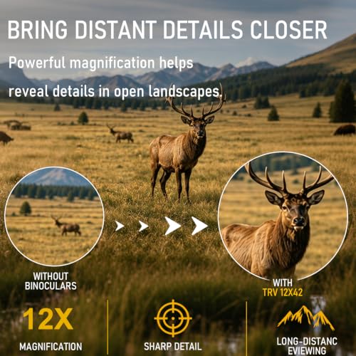 TRV 12x42 Binoculars for Adults, Wildlife, Hiking, Travel, Bird | Perfect for Yellowstone National Park, Wildlife Observation, Hiking & Mountain Viewing with Sharp Outdoor Optics - size: 12x42