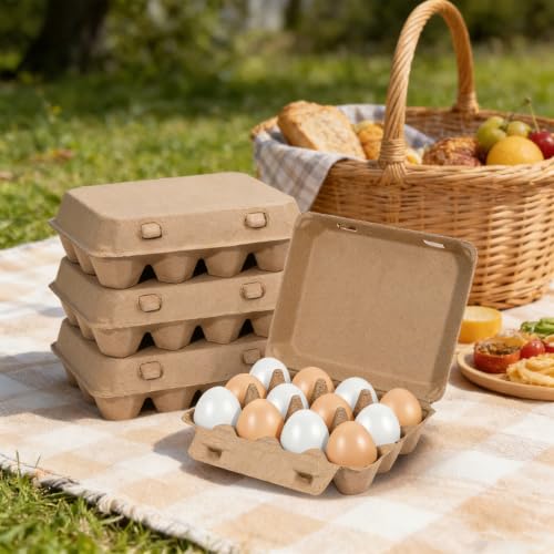 25 Pack Egg Cartons, 3x4 Style Reusable Egg Cartons Cheap Bulk | Empty Natural Paper Pulp Egg Cartons Bulk, Sturdy Design Egg Carton for Fresh Chicken Eggs