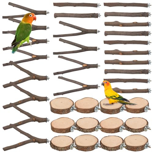 36 PCS Bird Perches Stand Toy, Natural Wood Parrot Perch Stand | Bird Cage Branches Platform Accessories for Parakeets Cockatiels Conures Macaws Finches Love Birds - color: 36Pcs