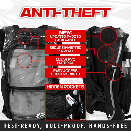 RAVERUNNER® Anti-Theft Hydration Backpack | Festival Approved Rave Backpack for Concert Goers, Leak-Free Festival Water Backpack for EDC, Rave Hydration Pack - color: Clear/Transparent