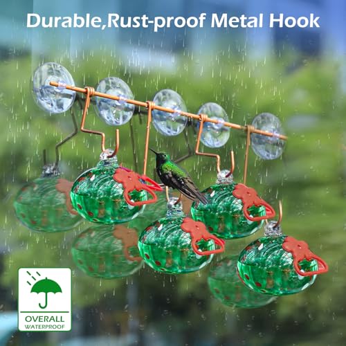 Pozfun Set of 3 Hummingbird Feeders for Outdoors Hanging,Hand-Blown Glass Hummingbird Feeder with Silicone Feeding Perch,Never Leak,Gardening Gifts for Woman Man(Red) - color: Dotted Green