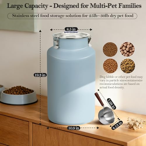 30lb Stainless Steel Dog Food Storage Container with Lid and Scoop | Airtight Metal Pet Food Storage, Large Capacity, Durable, Rust-Proof, Moisture-Proof, Keeps Kibble Fresh for Daily Use - size: Large