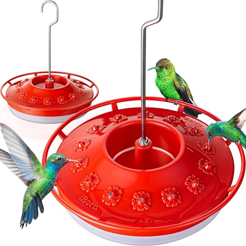 Hummingbird Feeder for Outdoor, Bee Ant Resistant, Flat, Plastic, 2 PK, Red | BPA free, 14 Feeding Ports, 13 OZ, 1.2LB,No Leak, Easy to Clean and Refilling, Hanging - style: 2 Pack